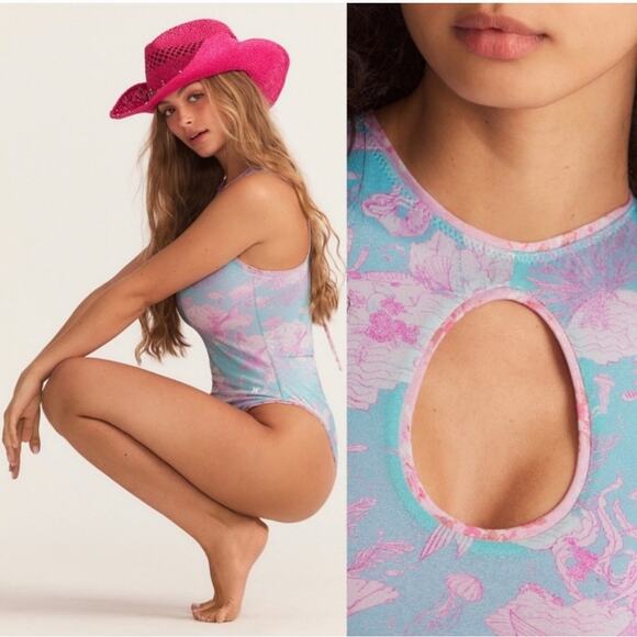 LoveShackFancy x Hurley Reversible Floral Blue & Pink One-Piece Swimsuit Medium - Picture 12 of 14